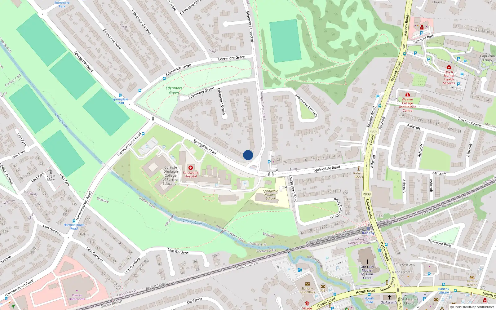 Overhead map showing the location of Apt 5 Springdale Sqaure, 5 Springdale Road, Dublin 5