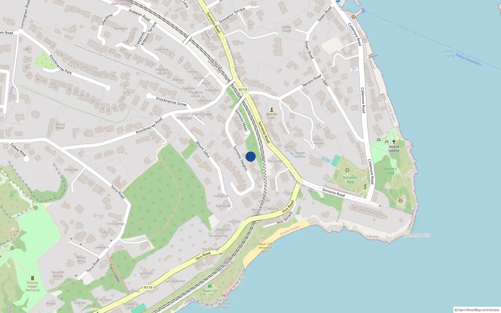 Overhead map showing the location of Apt 5 Vico Rock, 2 Sorrento Road, Dalkey