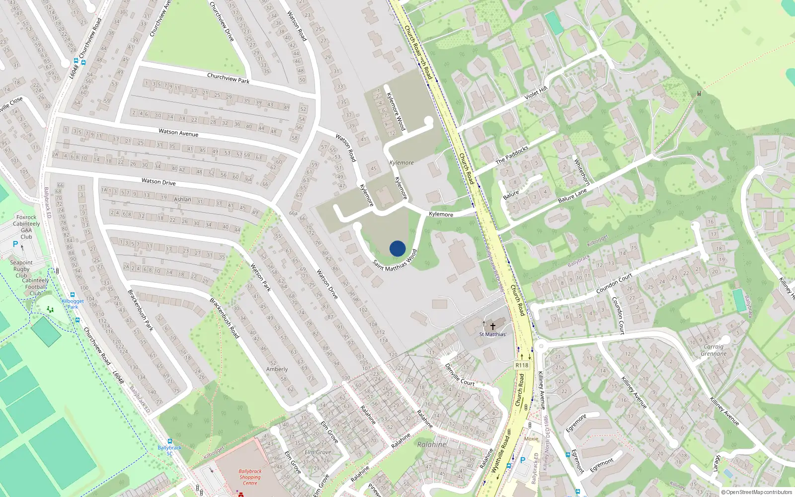 Overhead map showing the location of Apt 5 Woodview, Kylemore Wood, Killiney