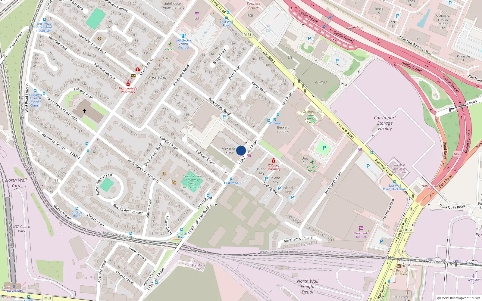 Overhead map showing the location of Apt 50 Block C, Alexandra Place, 55-58 East Road, Dublin 3