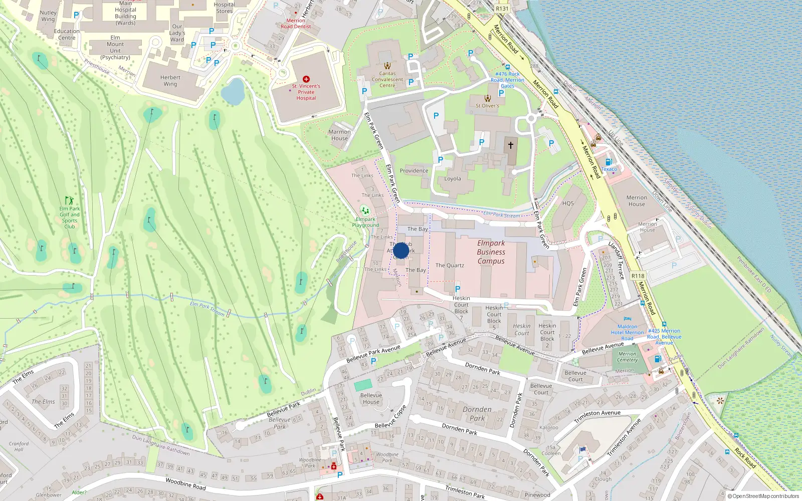 Overhead map showing the location of Apt 50 the Garden, Elm Park Green, Merrion