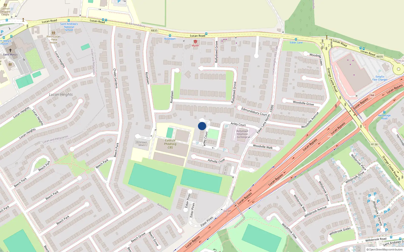 Overhead map showing the location of Apt 51 Anley Court, Esker Lane, Lucan Village