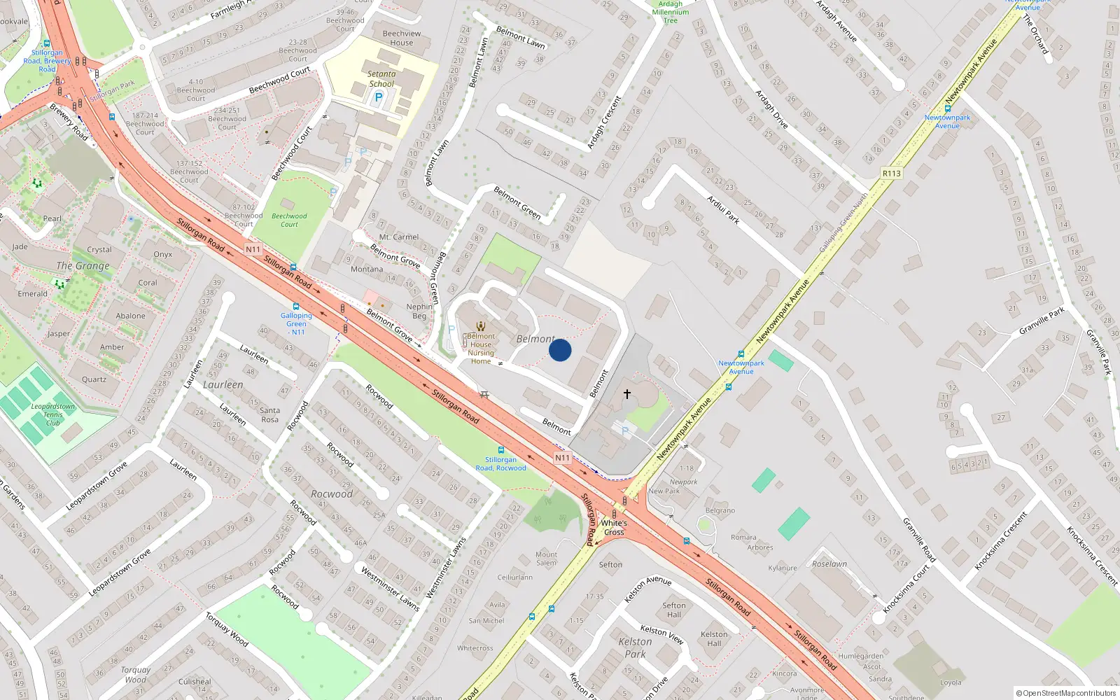 Overhead map showing the location of Apt 512, Galloping Green, Blackrock