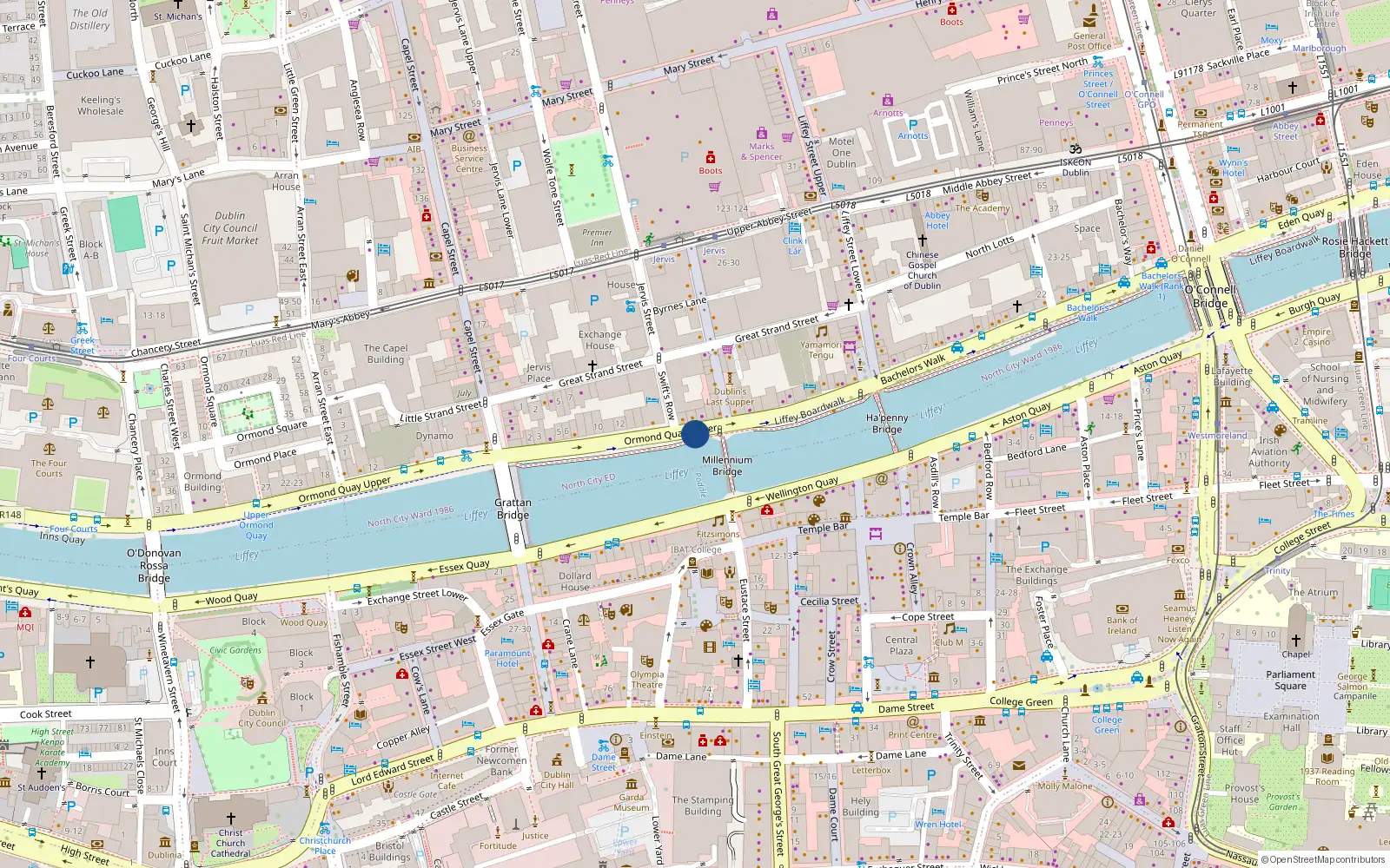 Overhead map showing the location of Apt 52, Halpennybridge House, Ormond Quay Lower, Dublin 1
