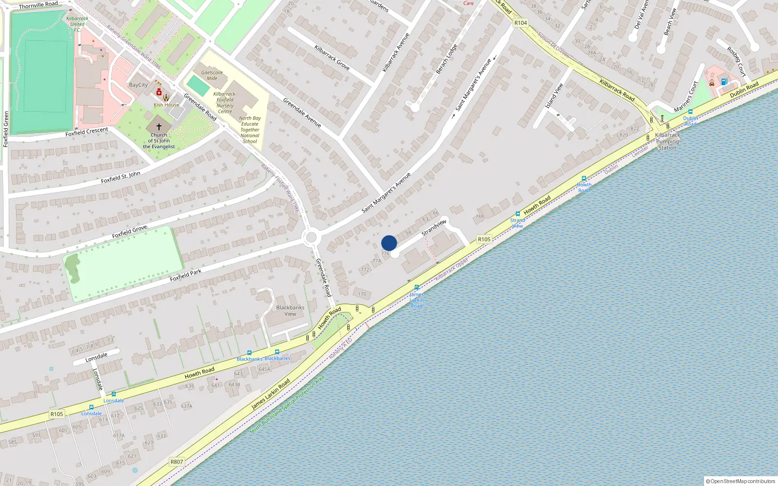 Overhead map showing the location of Apt 53 Strand View, Howth Road, Dublin 5