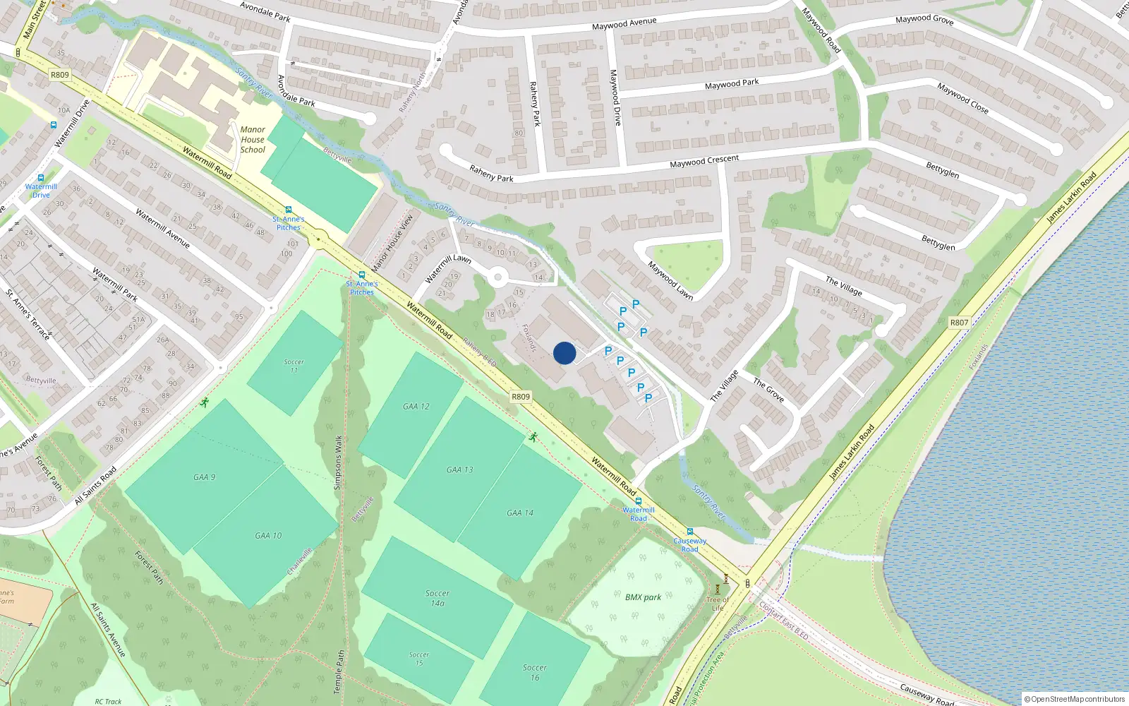 Overhead map showing the location of 5, The Watermill, Raheny, Dublin 5