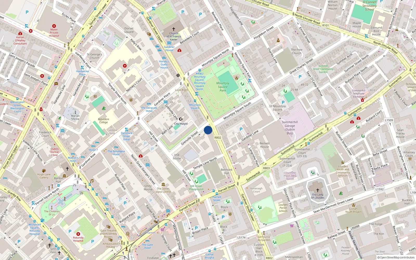 Overhead map showing the location of Apt 54, 54 Mountjoy Square South, Dublin 1