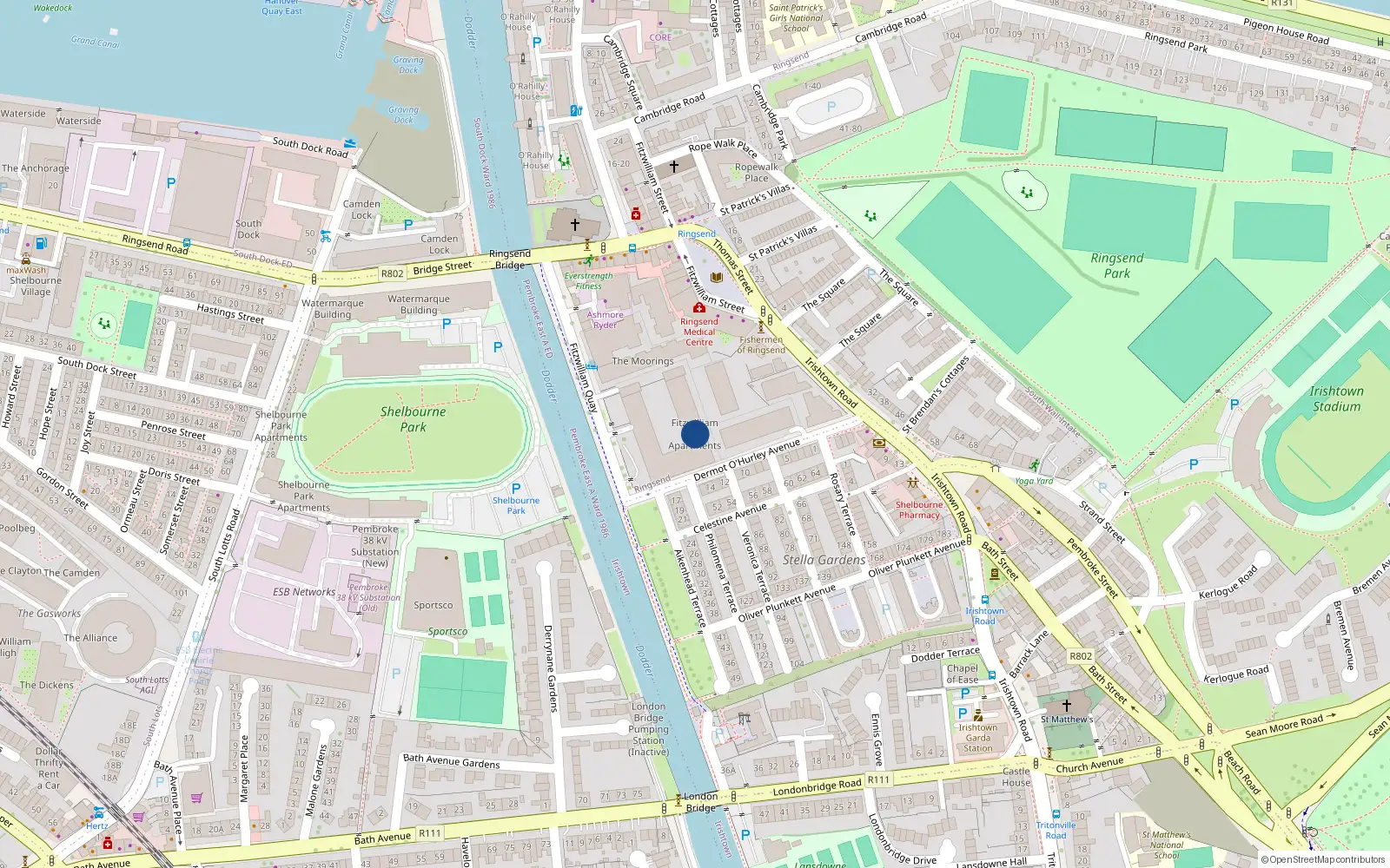 Overhead map showing the location of Apt 55, Fitzwilliam Quay Apts, Fitzwilliam Quay Dublin 4