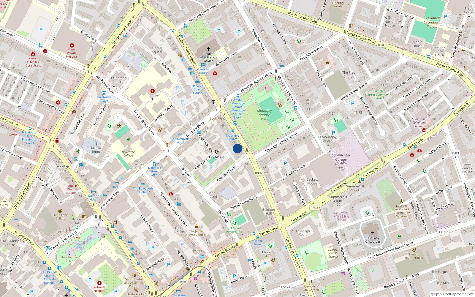 Overhead map showing the location of Apt 56, Mountjoy Square, Dublin 1