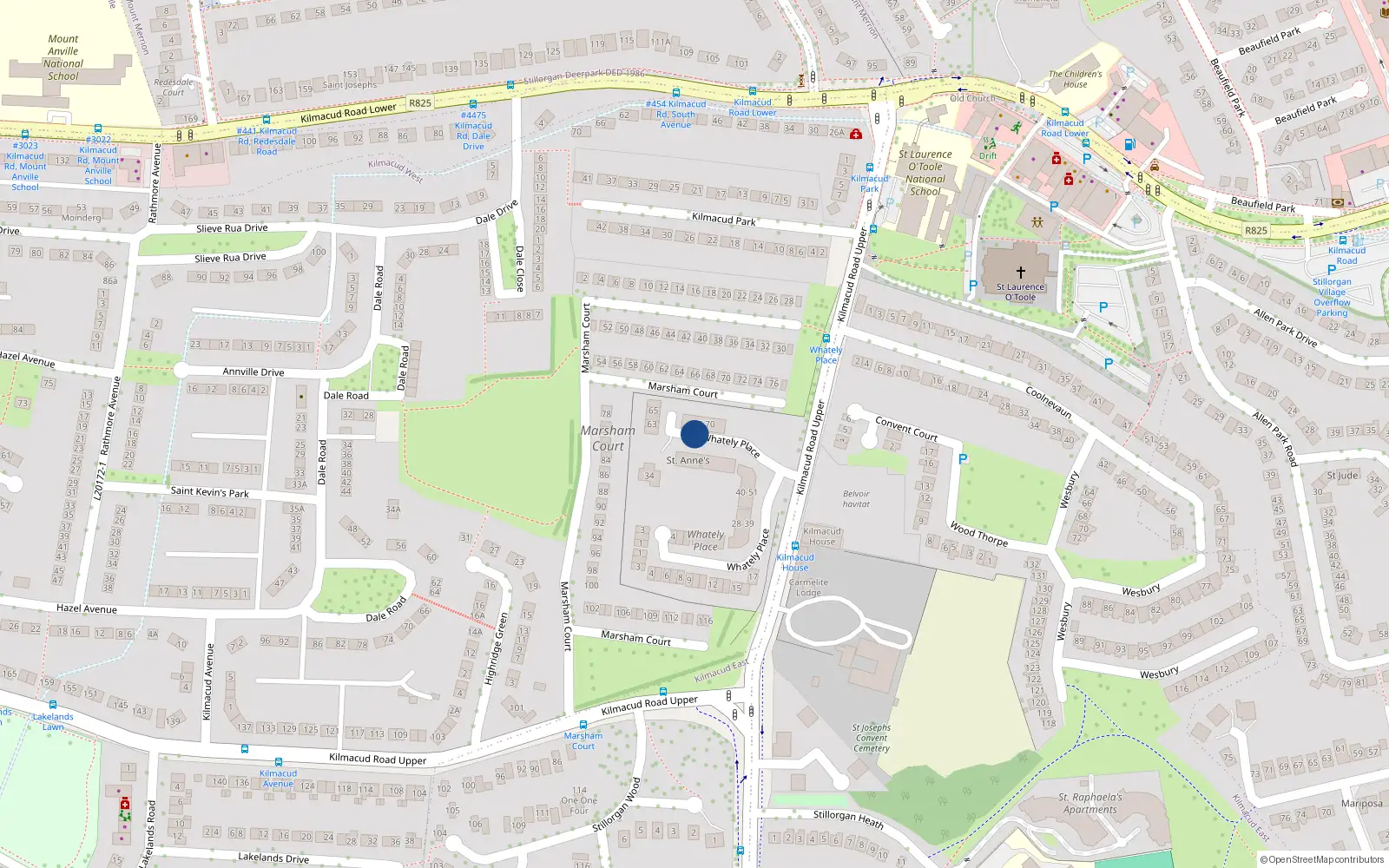 Overhead map showing the location of Apt 58 Whatley Place, Kilmacud Road Upper, Stillorgan