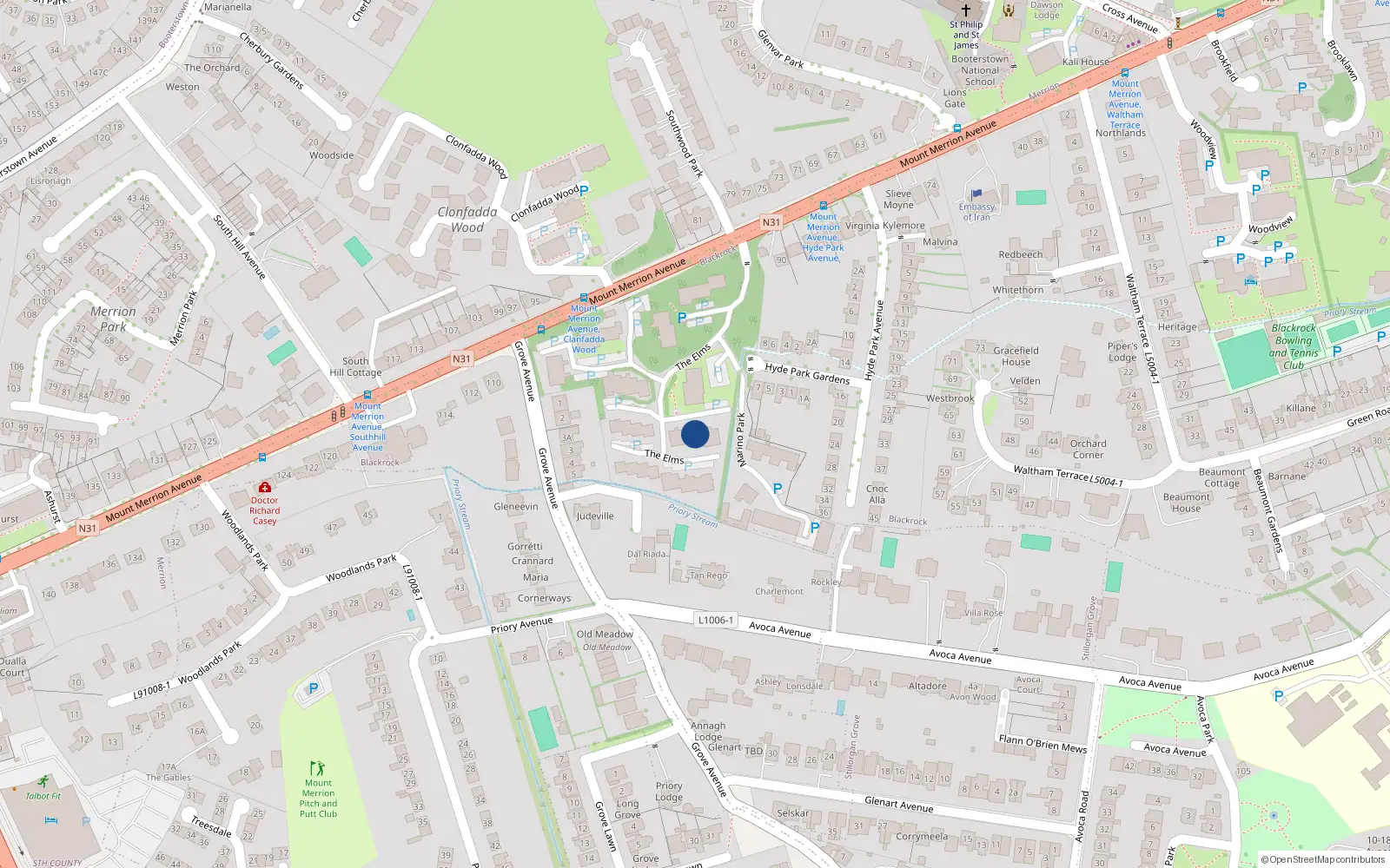 Overhead map showing the location of Apt 59 the Elms, Mount Merrion, Dublin