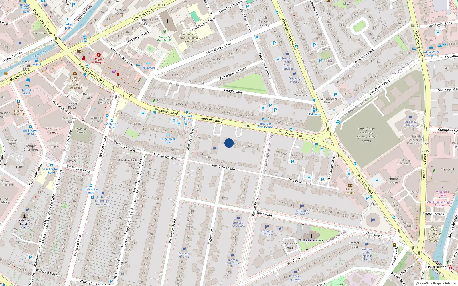Overhead map showing the location of Apt 6, 51 Pembroke Road, Ballsbridge Dublin 4