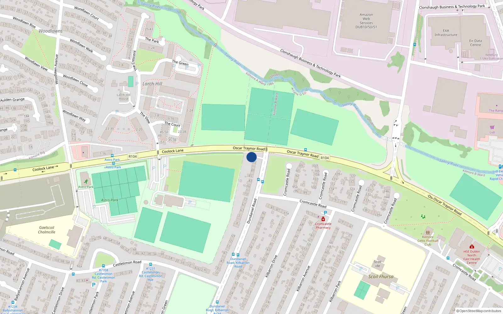 Overhead map showing the location of Apt 6, 95A Dundaniel Road, Coolock