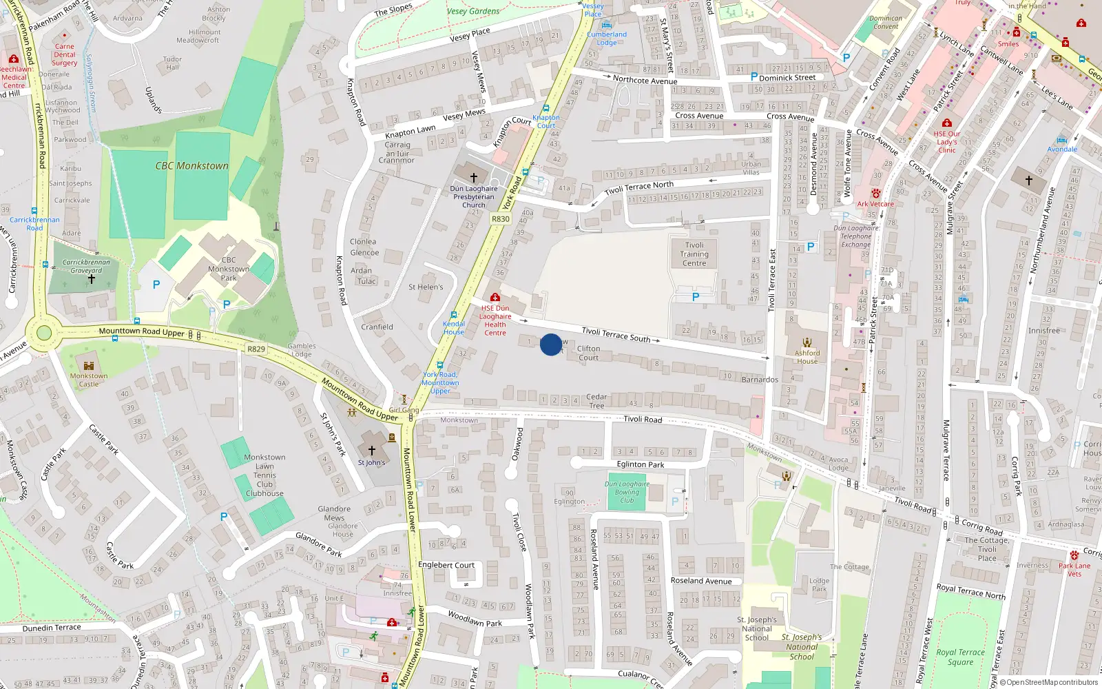 Overhead map showing the location of Apt 6 Bayview Court, Tivoli Terrace South, Dun Laoghaire