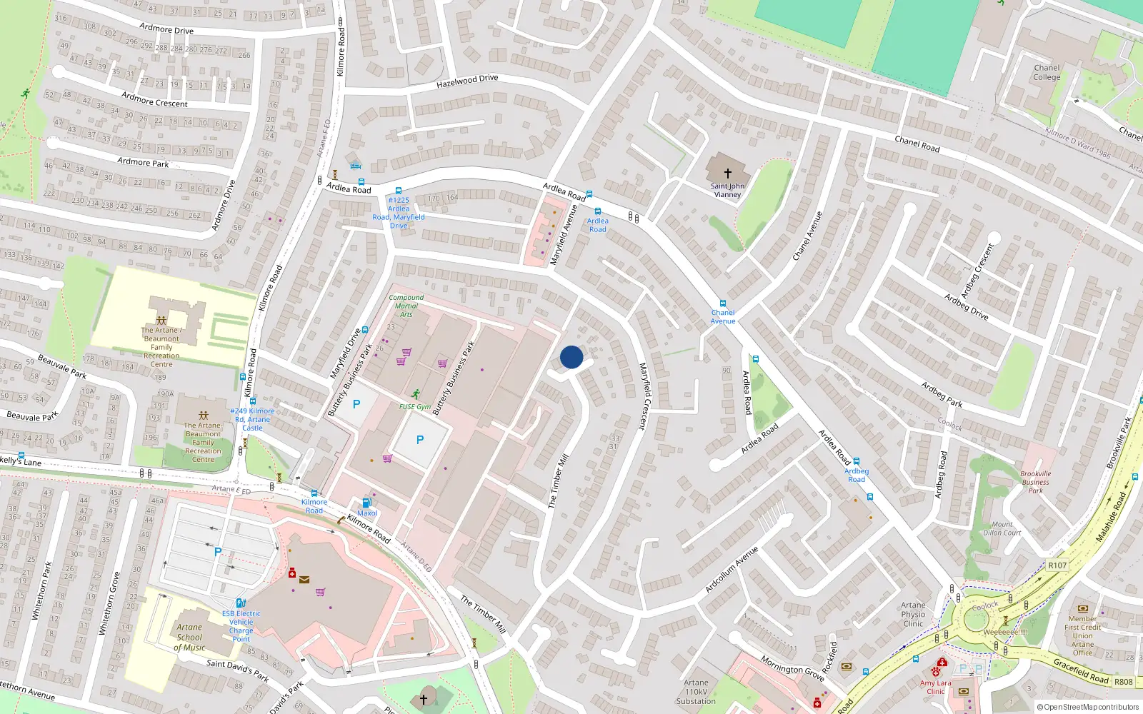 Overhead map showing the location of Apt 6 Block C, Timbermills Apts, Kylmore Road