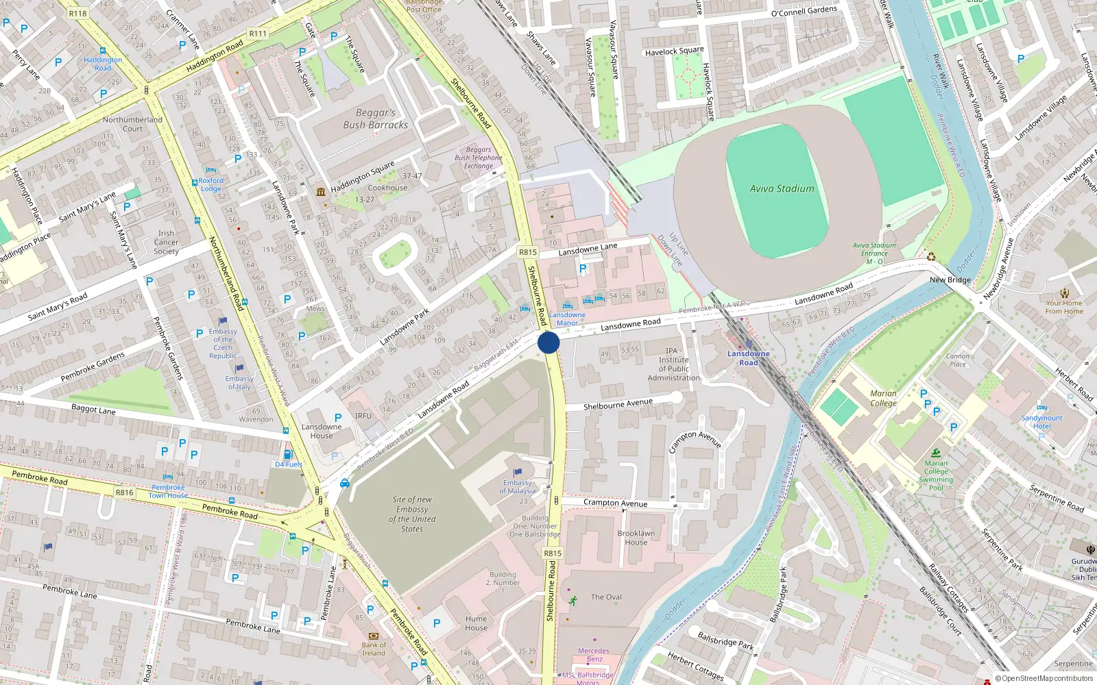 Overhead map showing the location of Apt 6 Carlton House, 1 Cartlon Villas, Shelbourne Road, Shelbourne Road Dublin 4