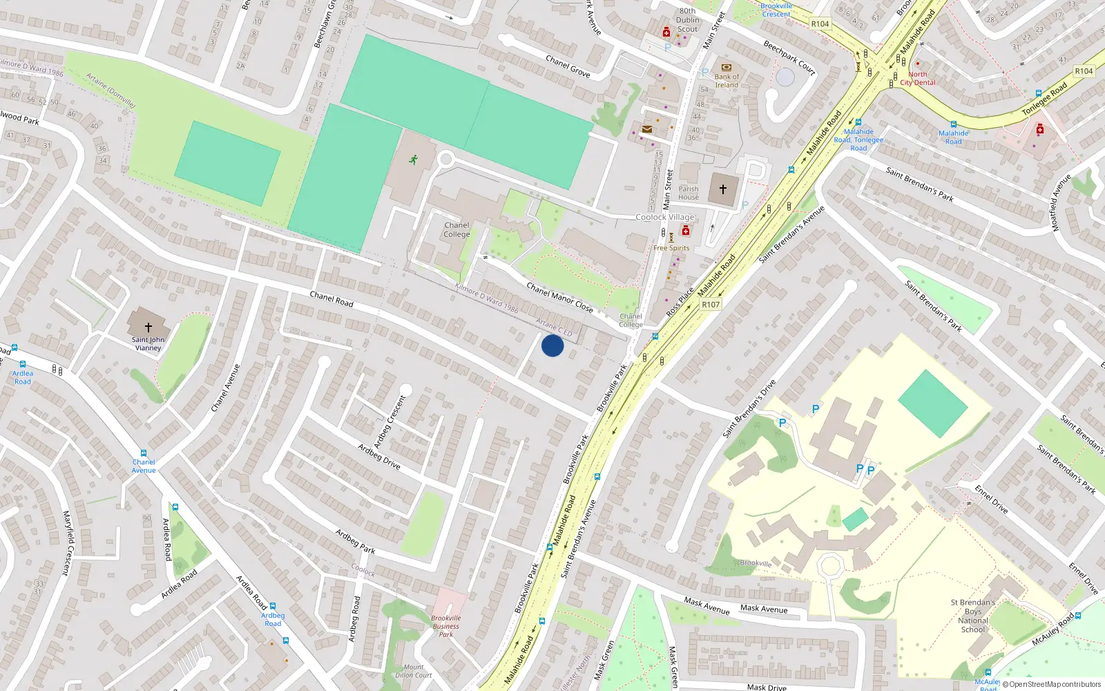 Overhead map showing the location of Apt 6 Chanel Court, 6 Chanel Road, Dublin 5