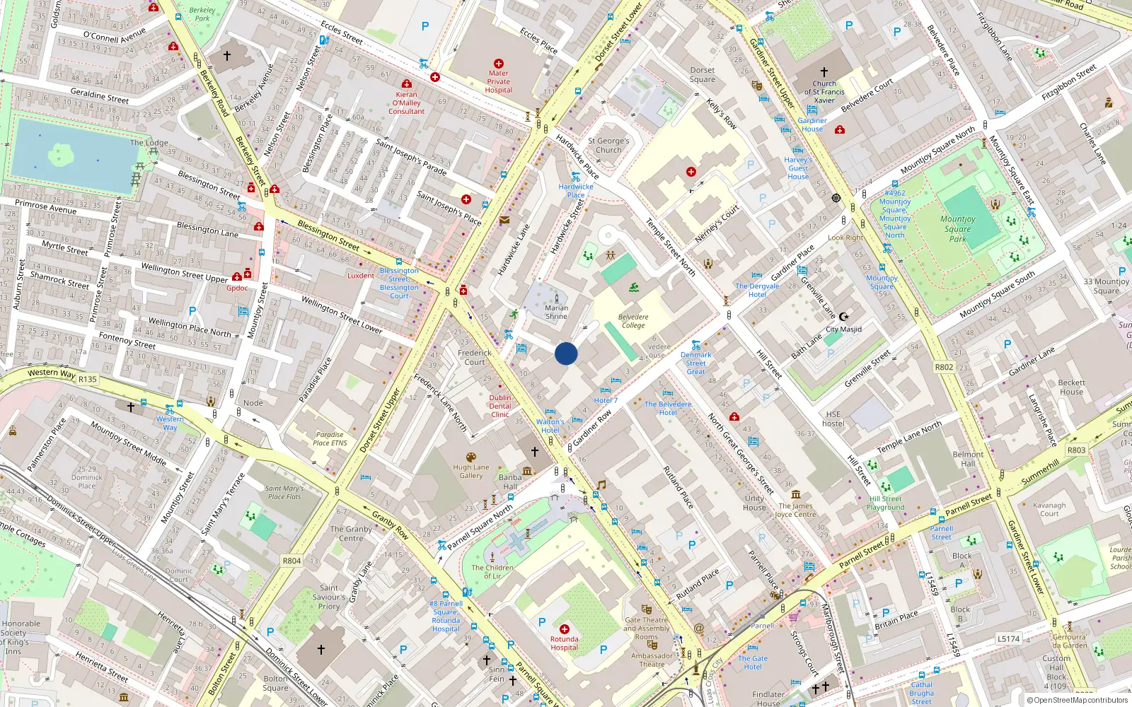 Overhead map showing the location of Apt 6 Frederick Court, 6 Frederick Court, Dublin 1