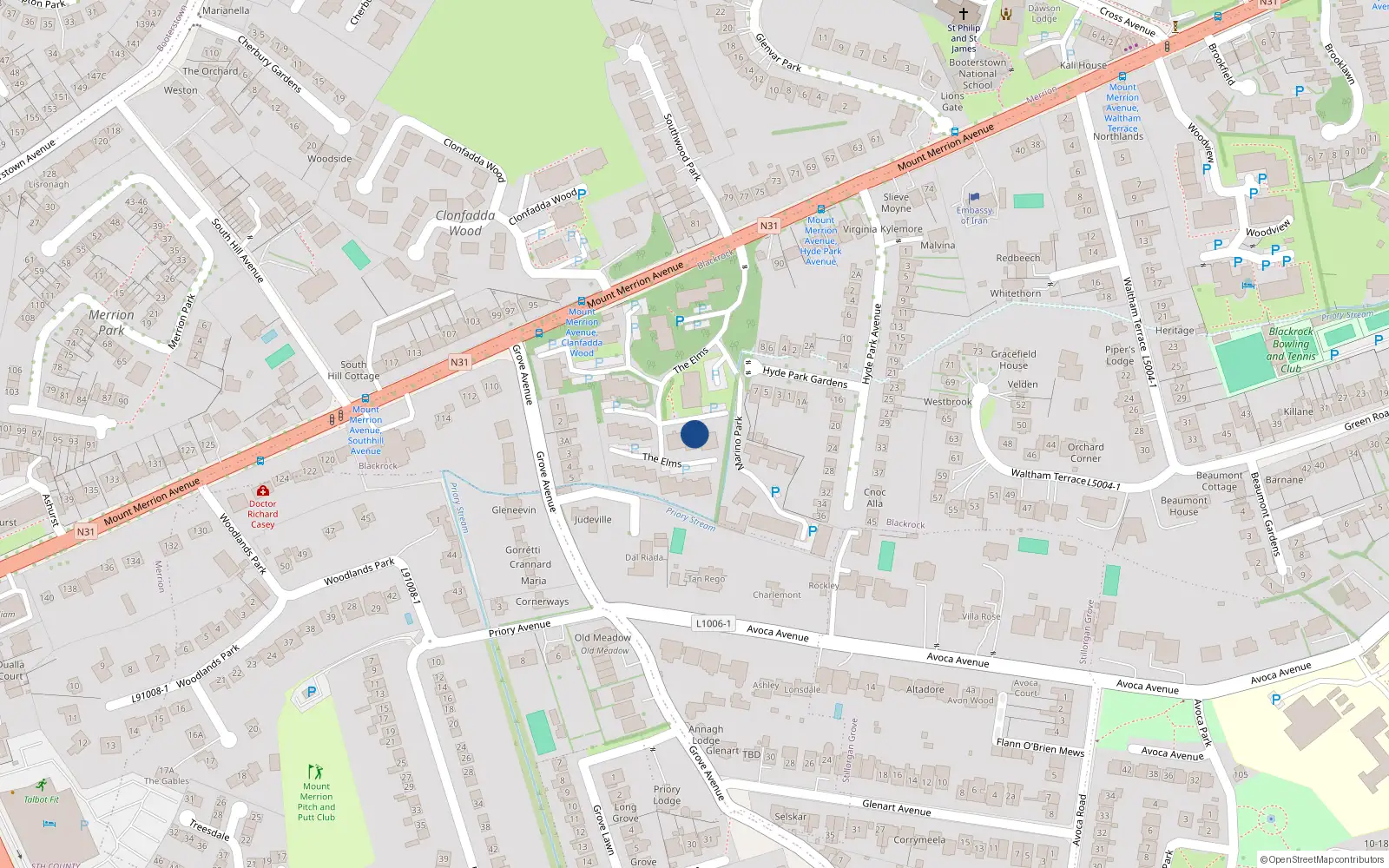 Overhead map showing the location of Apt 6 the Elms, Mount Merrion Avenue, 6 The Elms, Blackrock