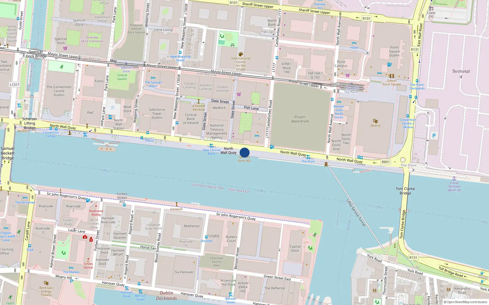 Overhead map showing the location of Apt. 60 Hill of Down House, North Wall Quay, North Wall