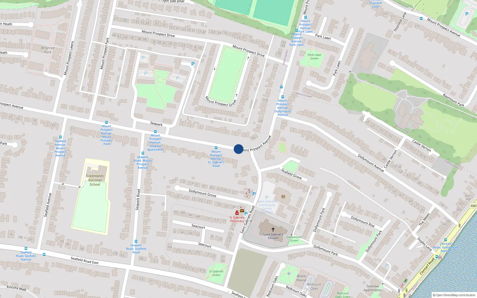 Overhead map showing the location of Apt 60 Seapark, Mount Prospect Avenue, Clontarf Dublin 3