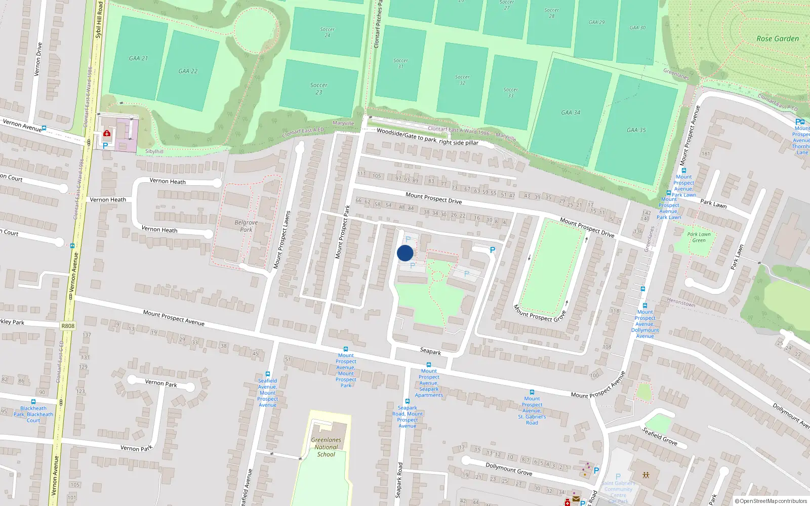 Overhead map showing the location of Apt 61, Seapark, Mount Prospect Avenue Dublin 3