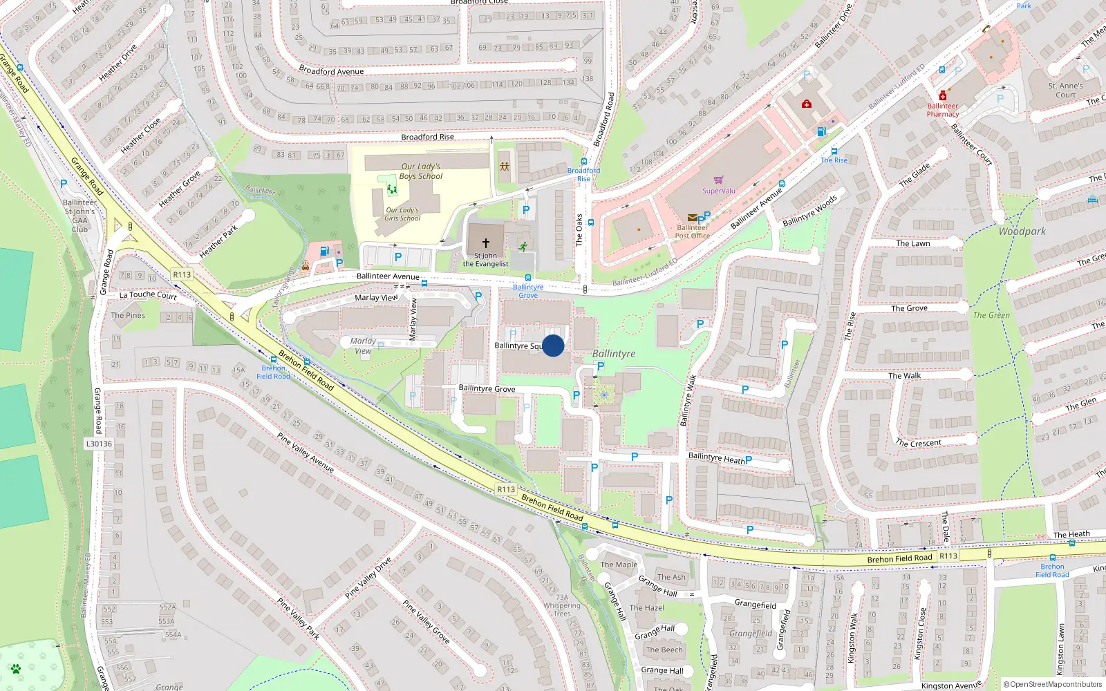 Overhead map showing the location of Apt 62, 62 Ballintyre Square, Ballinteer