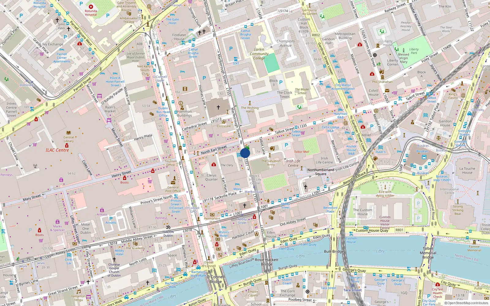Overhead map showing the location of Apt 62, 62 Marlborough Street, Dublin 1