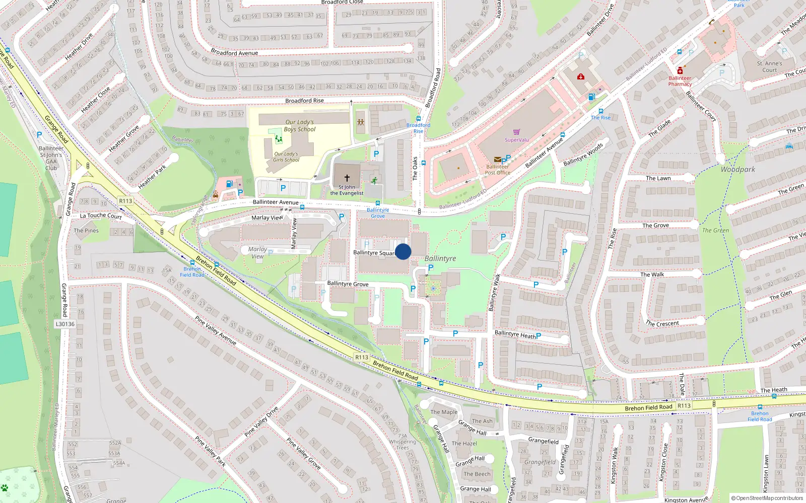Overhead map showing the location of Apt 63 Ballintyre Square, Ballinteer, 63 Ballintyre Square, Dublin