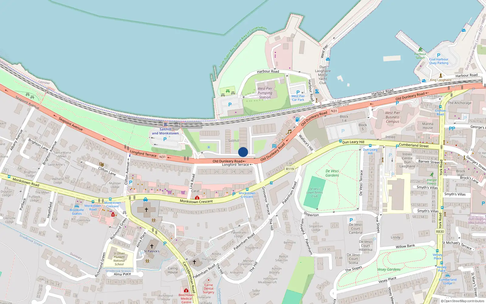 Overhead map showing the location of Apt 64 - Salthill, Blackrock, Co Dublin