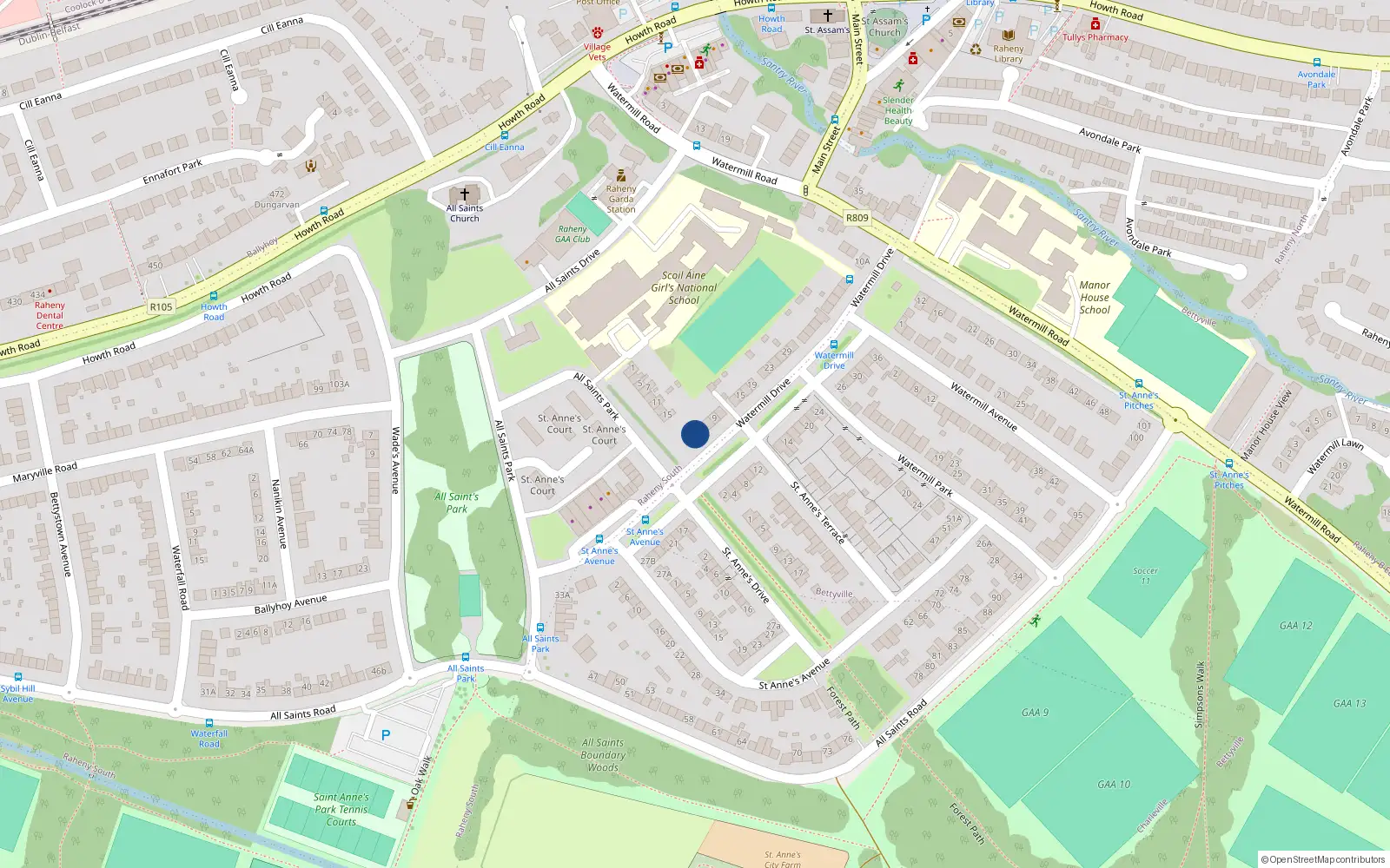 Overhead map showing the location of Apt 65 Block 3, 3 Watermill Drive, Dublin 5