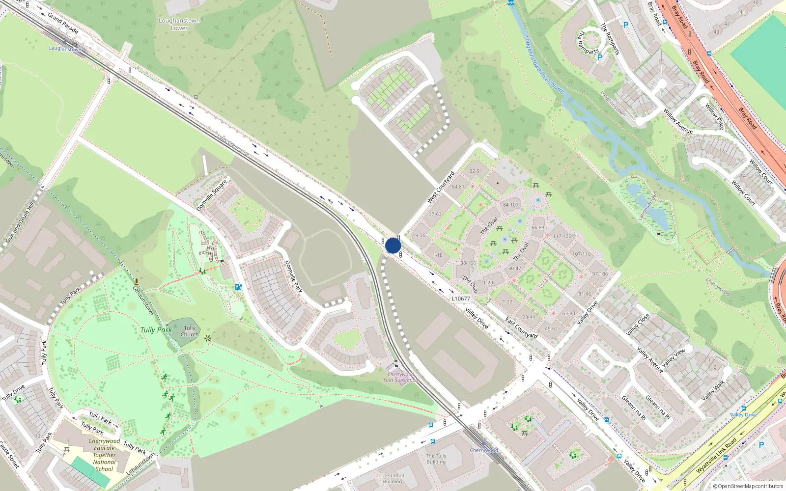 Overhead map showing the location of Apt 65 the Oval, Tullyvale, Cabinteely