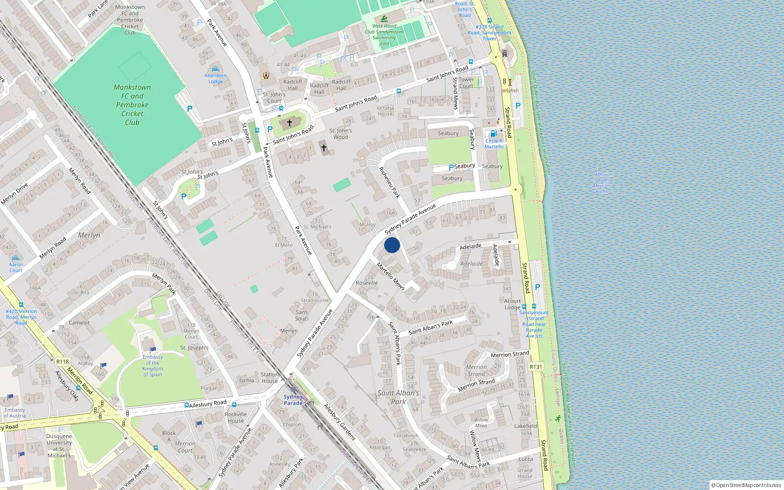 Overhead map showing the location of Apt 69, 49 Sydney Parade Avenue, Sandymount Dublin 4