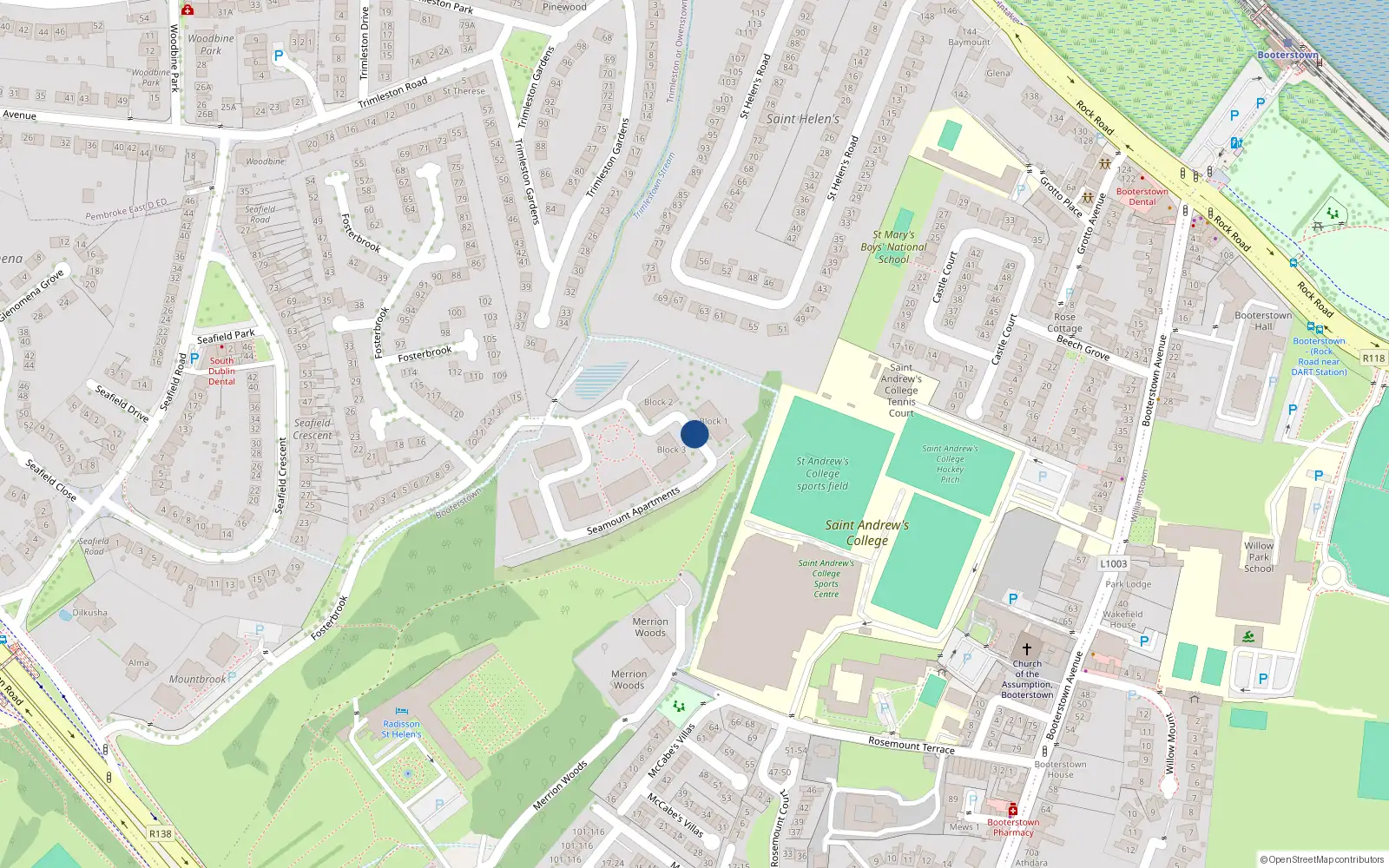 Overhead map showing the location of Apt 69 Block 3, 3 Seamount, Blackrock