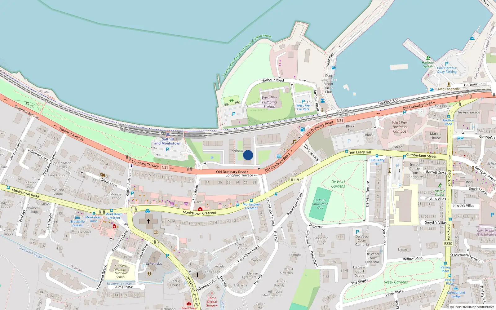 Overhead map showing the location of Apt 69 Salthill, Block C, Monkstown