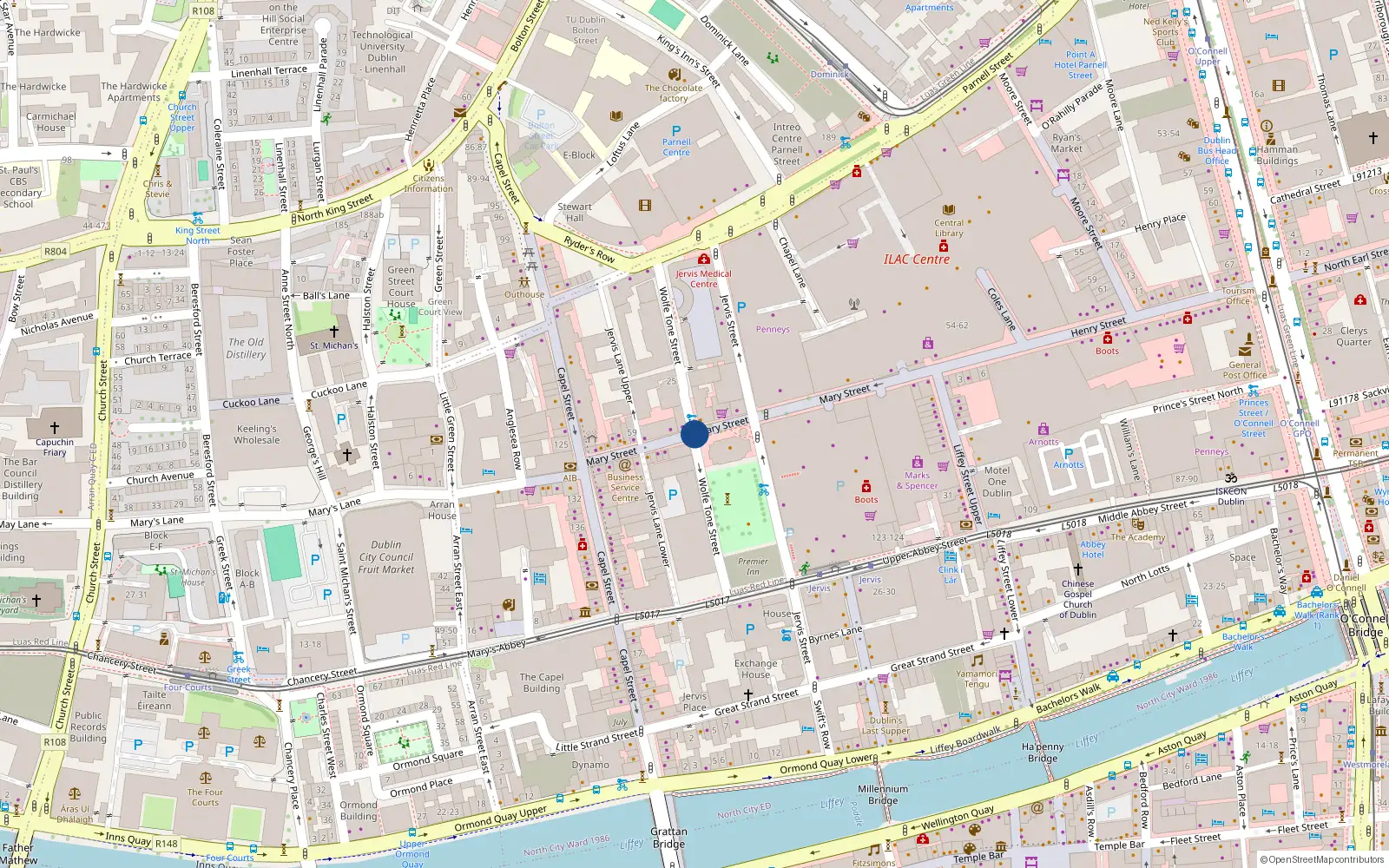Overhead map showing the location of Apt 69 Wolftone St, Dublin 1, Dublin