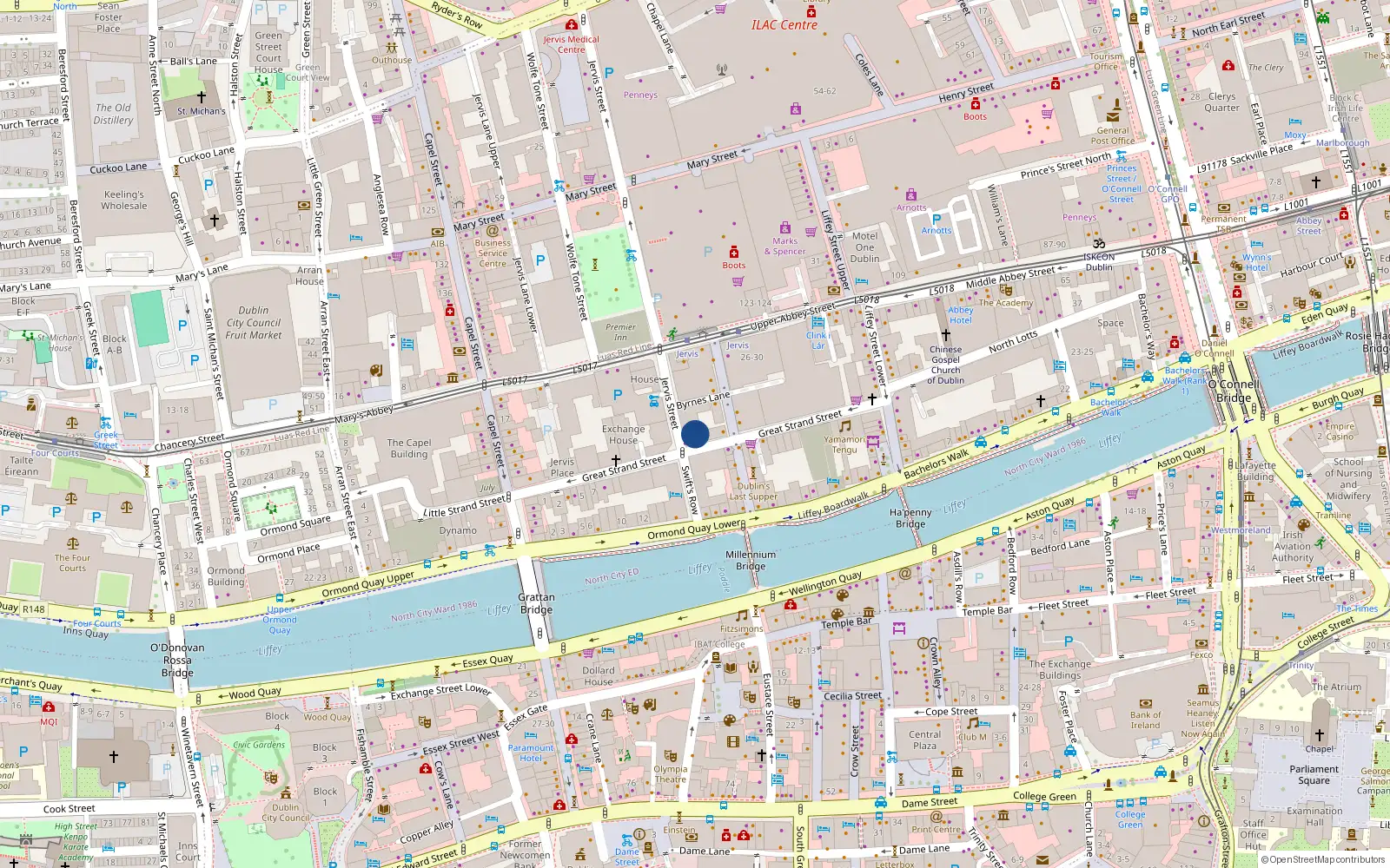 Overhead map showing the location of Apt 7, 1 Jervis Street, Dublin 1