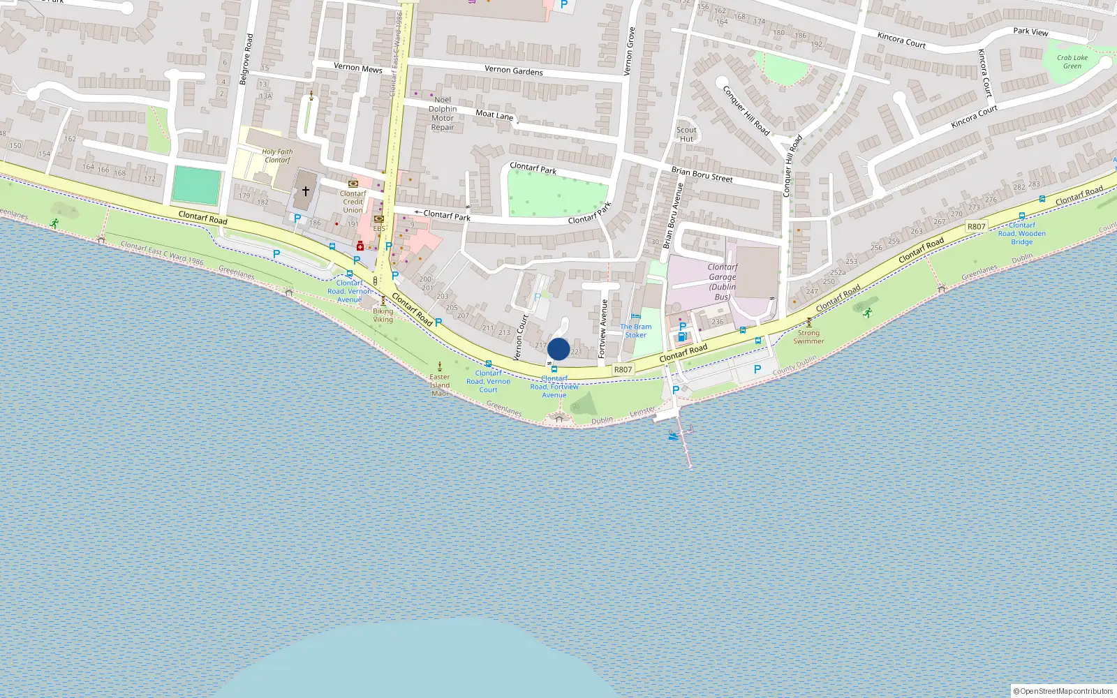 Overhead map showing the location of Apt 7, 219 Clontarf Road, Clontarf Dublin 3