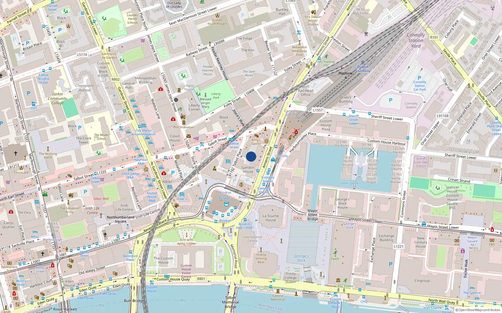 Overhead map showing the location of Apt 7 Amien Square, Amiens Street, Dublin 1