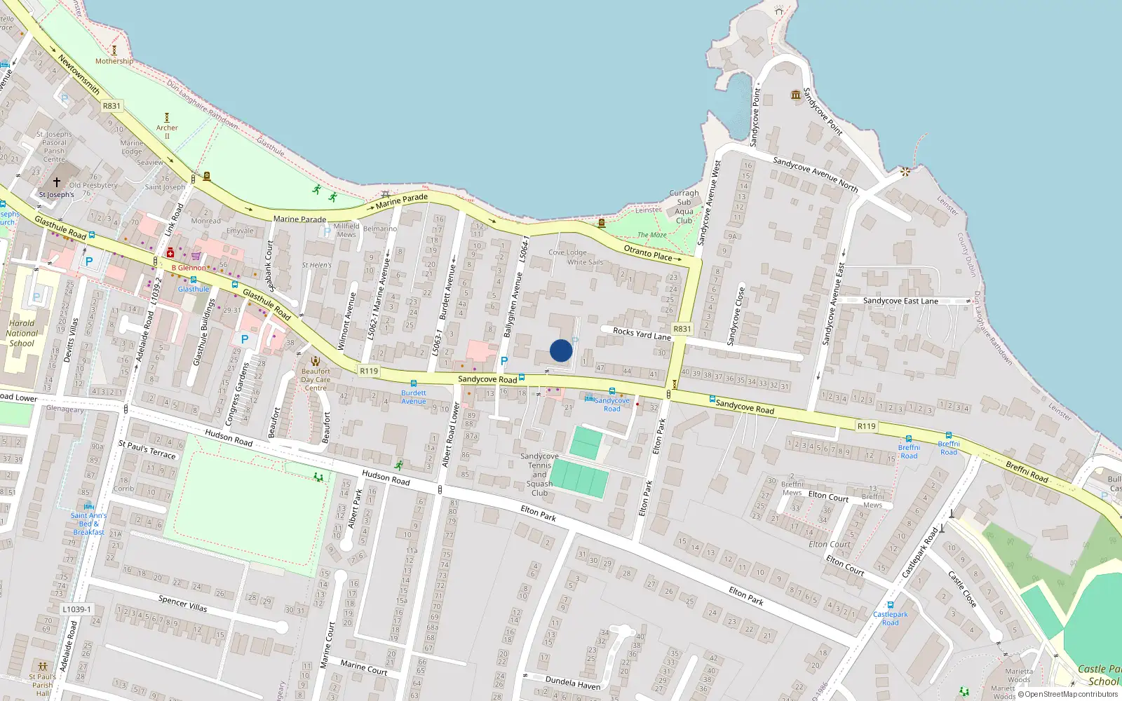 Overhead map showing the location of Apt 7 Ballygihen, Sandycove Road, Sandycove