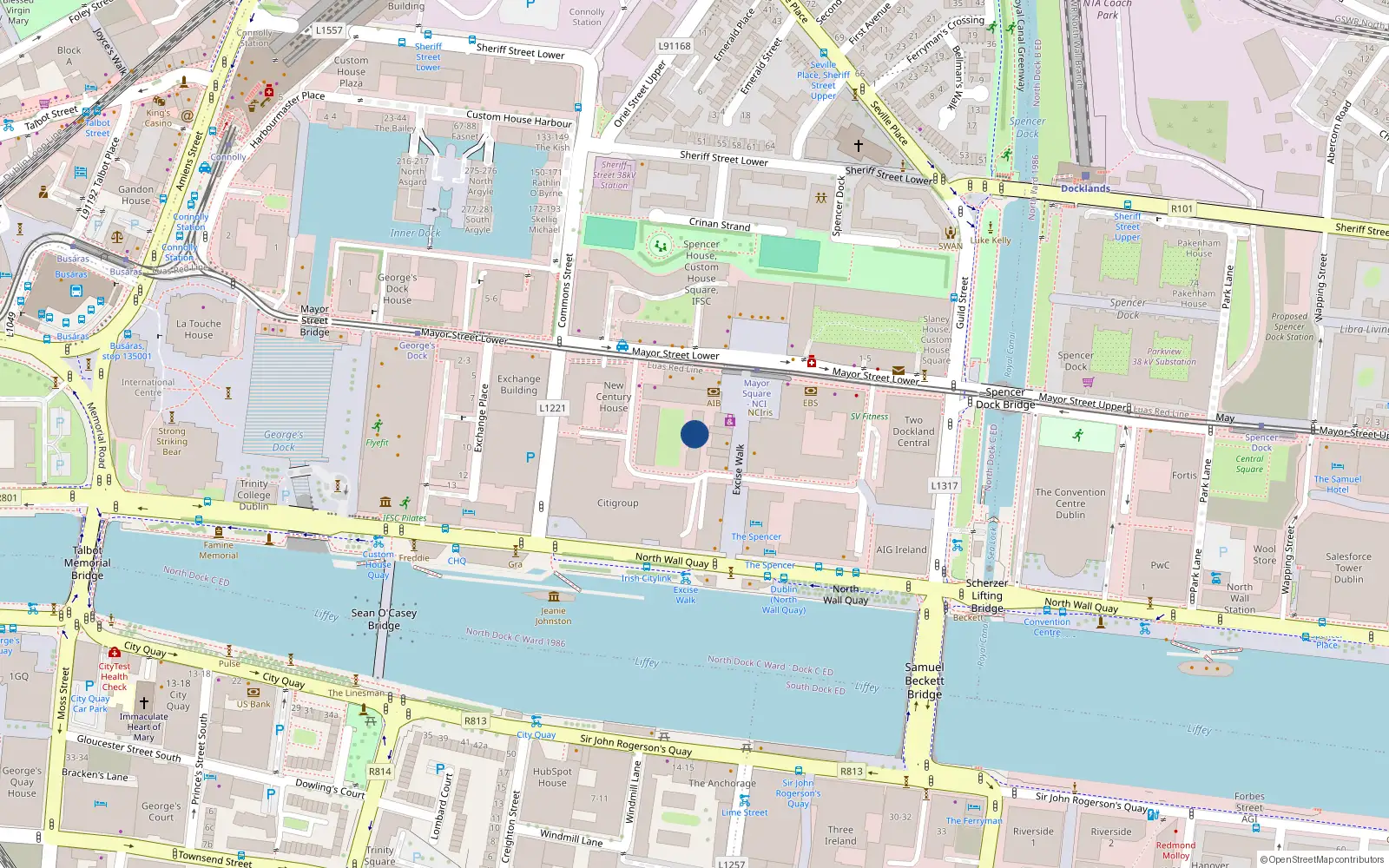 Overhead map showing the location of Apt 7 Blk 7 Clarion Quay, Mayor St, I F S C Dublin 1