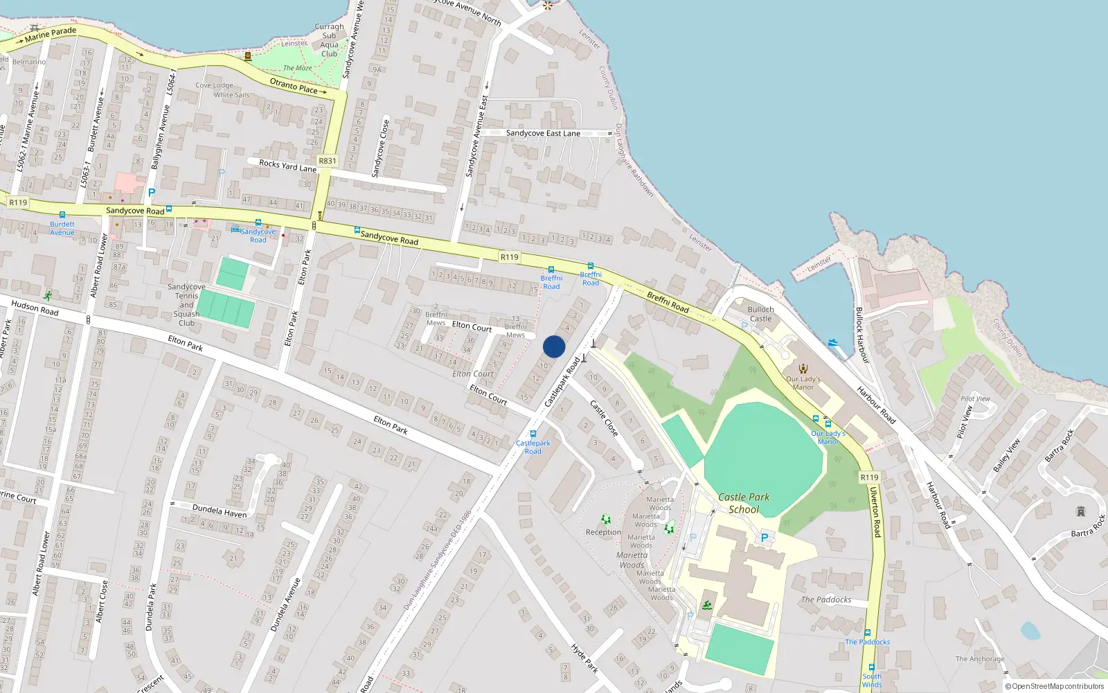 Overhead map showing the location of Apt 7 Castelpark Gardens, 7 Castle Park Road, Dalkey