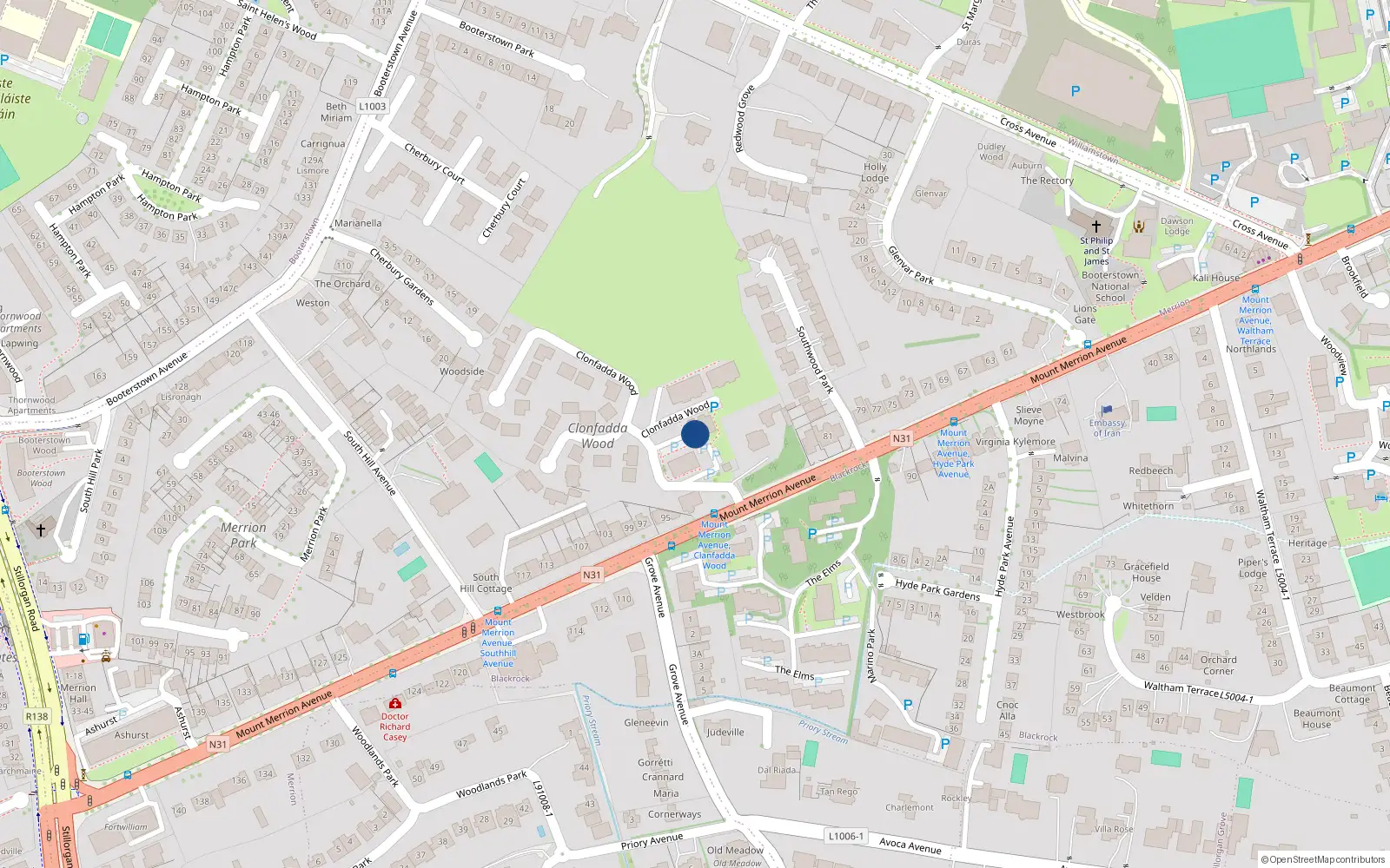 Overhead map showing the location of Apt 7 Glenart House, Clonfadda Wood, Blackrock