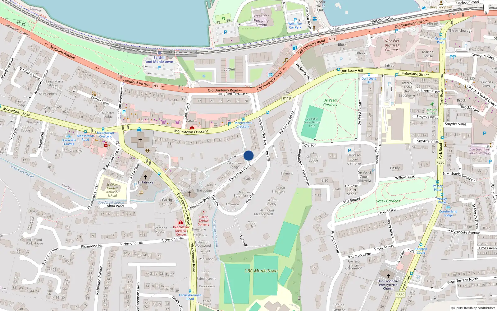 Overhead map showing the location of Apt 7 Packenham, Sloperton, Monkstown