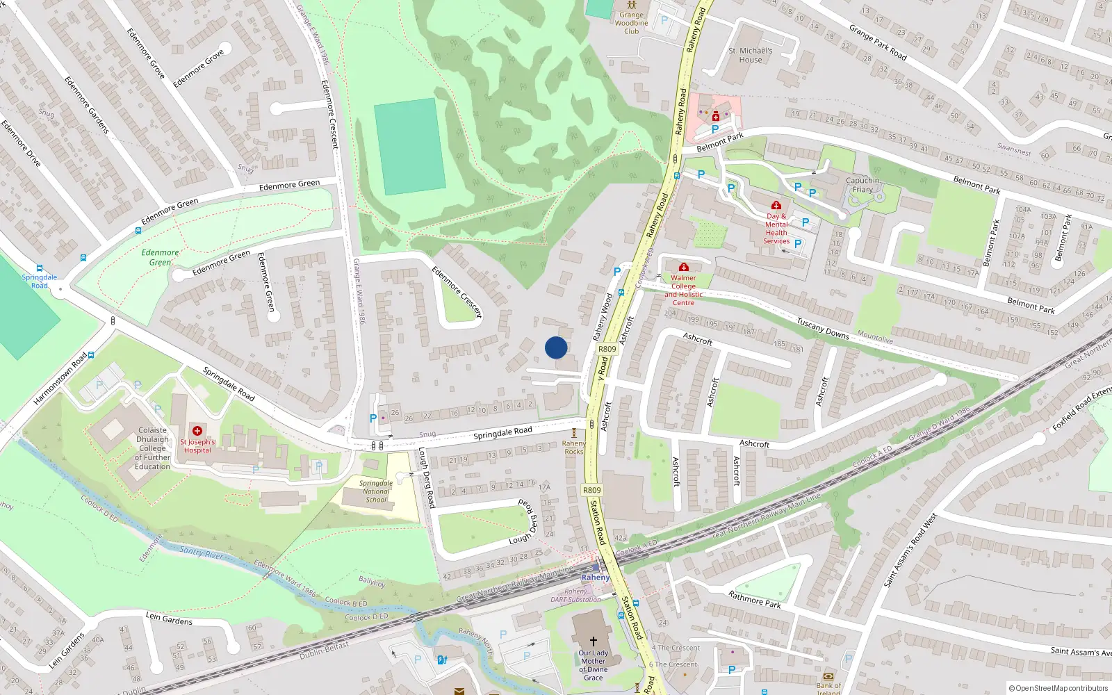 Overhead map showing the location of Apt 7 Raheny Wood, 73 Raheny Road, Raheny Dublin 5