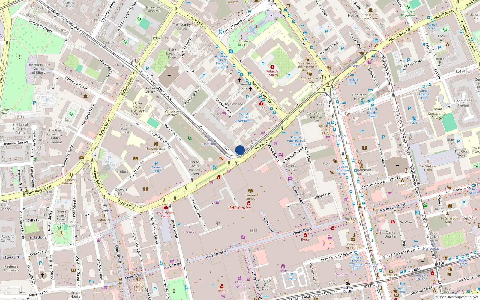 Overhead map showing the location of Apt 7 Stewart House, 182 Parnell Street, Dublin 1