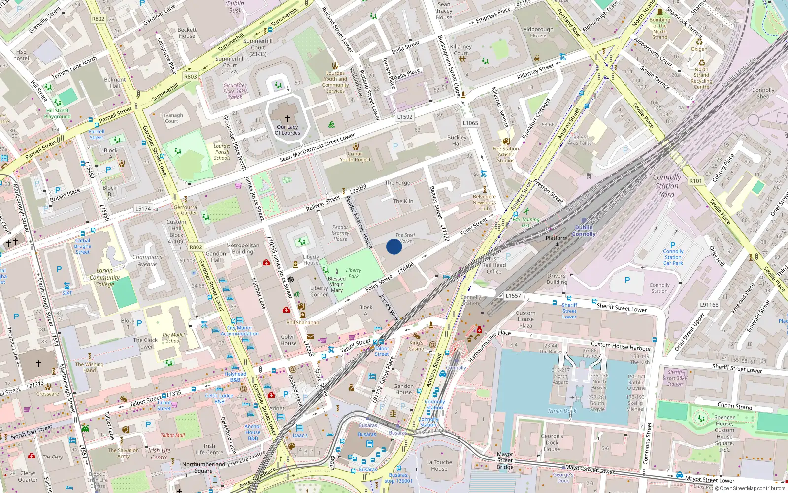 Overhead map showing the location of Apt 7 the Stock Yard the, Steelworks, Foley Street, Dublin 1