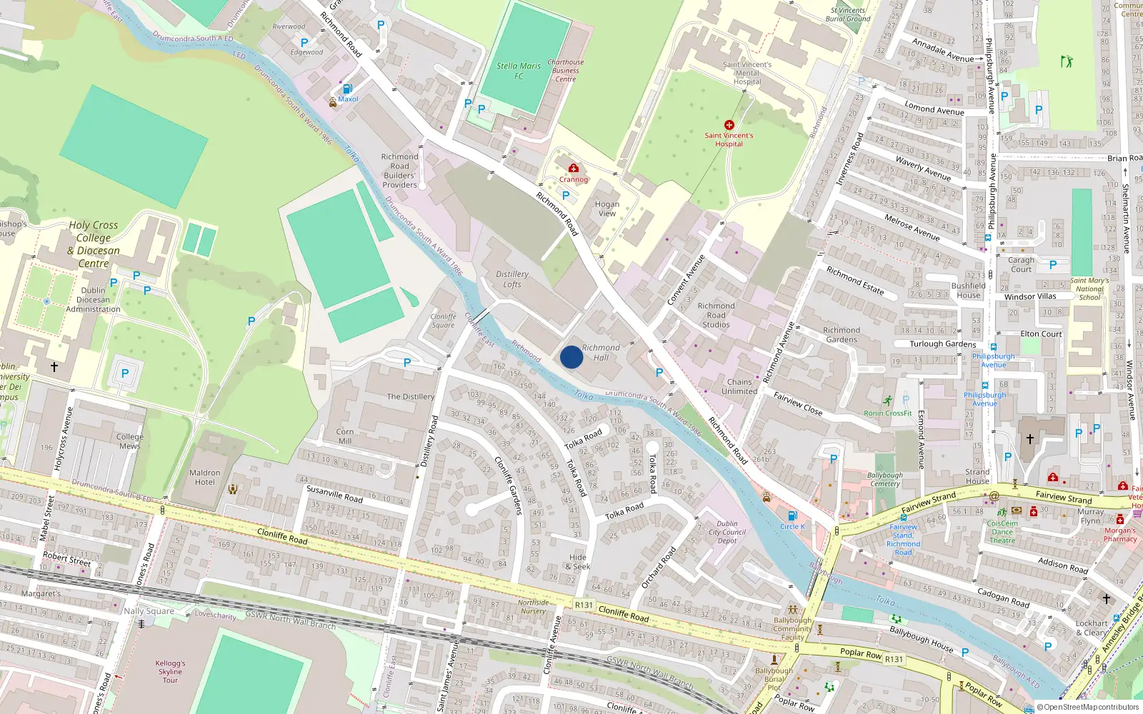 Overhead map showing the location of Apt 7 Weir House, Riverview Apt Complex, Richmond Road Dublin 3