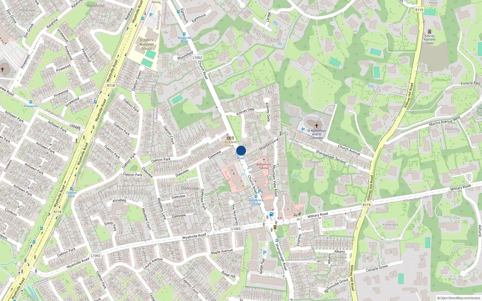 Overhead map showing the location of Apt 70 Ridgehall Shangannagh Road, Ballybrack Village, Ballybrack