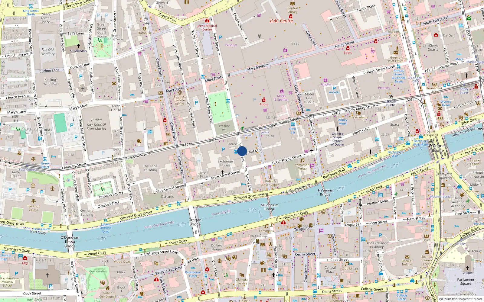 Overhead map showing the location of Apt 75 Jervis Place, Upper Abbey St, 75 Jervis Street, Dublin 1